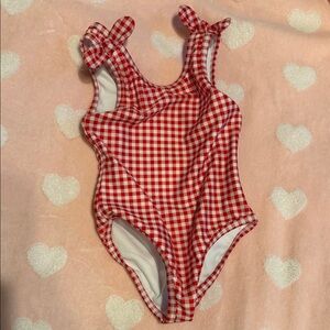 Cat & Jack Red and White Gingham Bow-Shoulder One-Piece